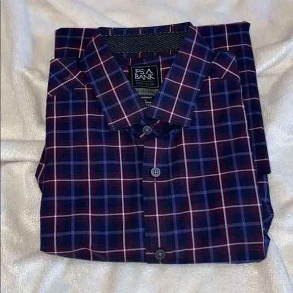 Jos. A. Bank Maroon Plaid Button-Down ShirtSz L